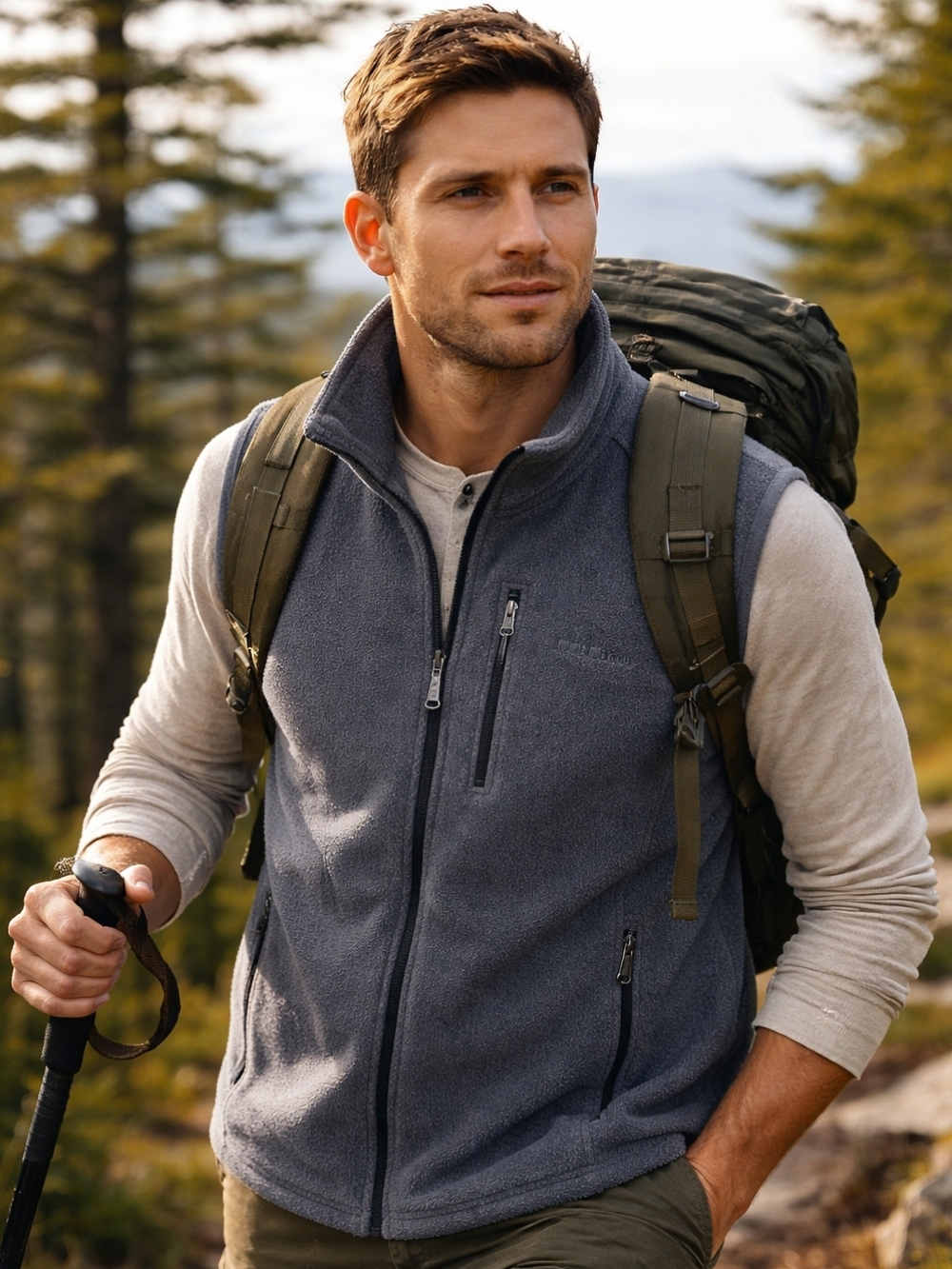 L.L.Bean Fleece Vest Men’s Large Gray Full Zip Outdoor Hiking Core Warm Layer